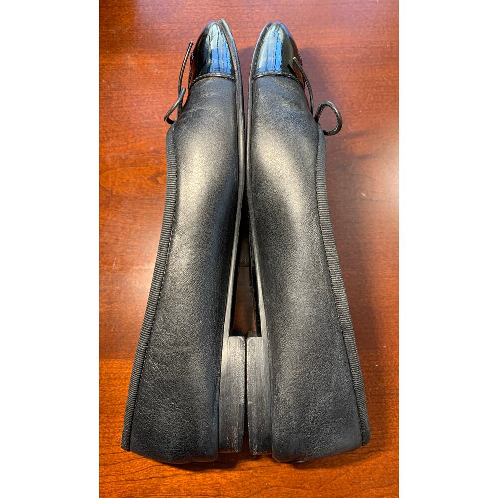 Authentic Chanel Lambskin Leather Ballet Flats 36.5 Black CC Bow Patent Cap Toe - Picture 8 of 15